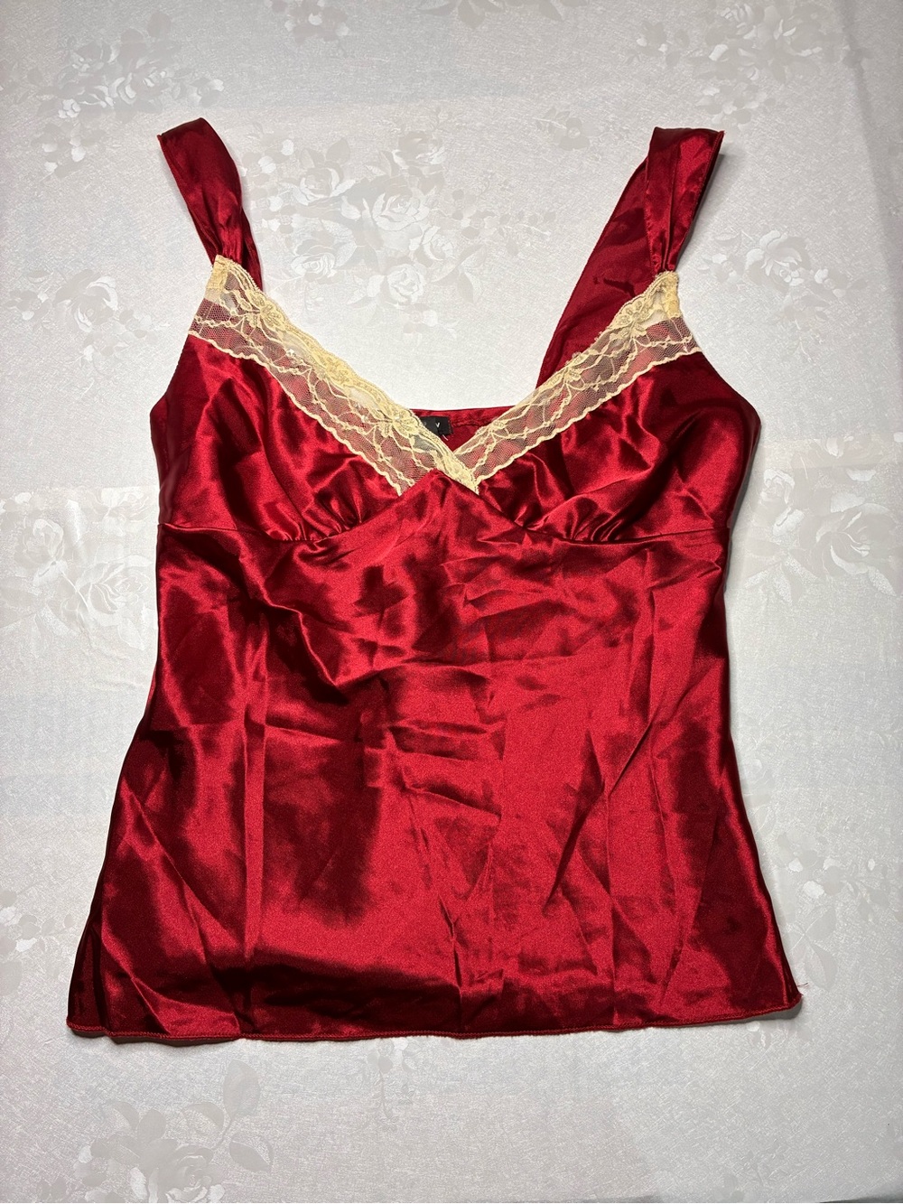 Vintage y2k Fairy Sequin Top Red Satin Lace Made In USA Size M Romantic Coquette